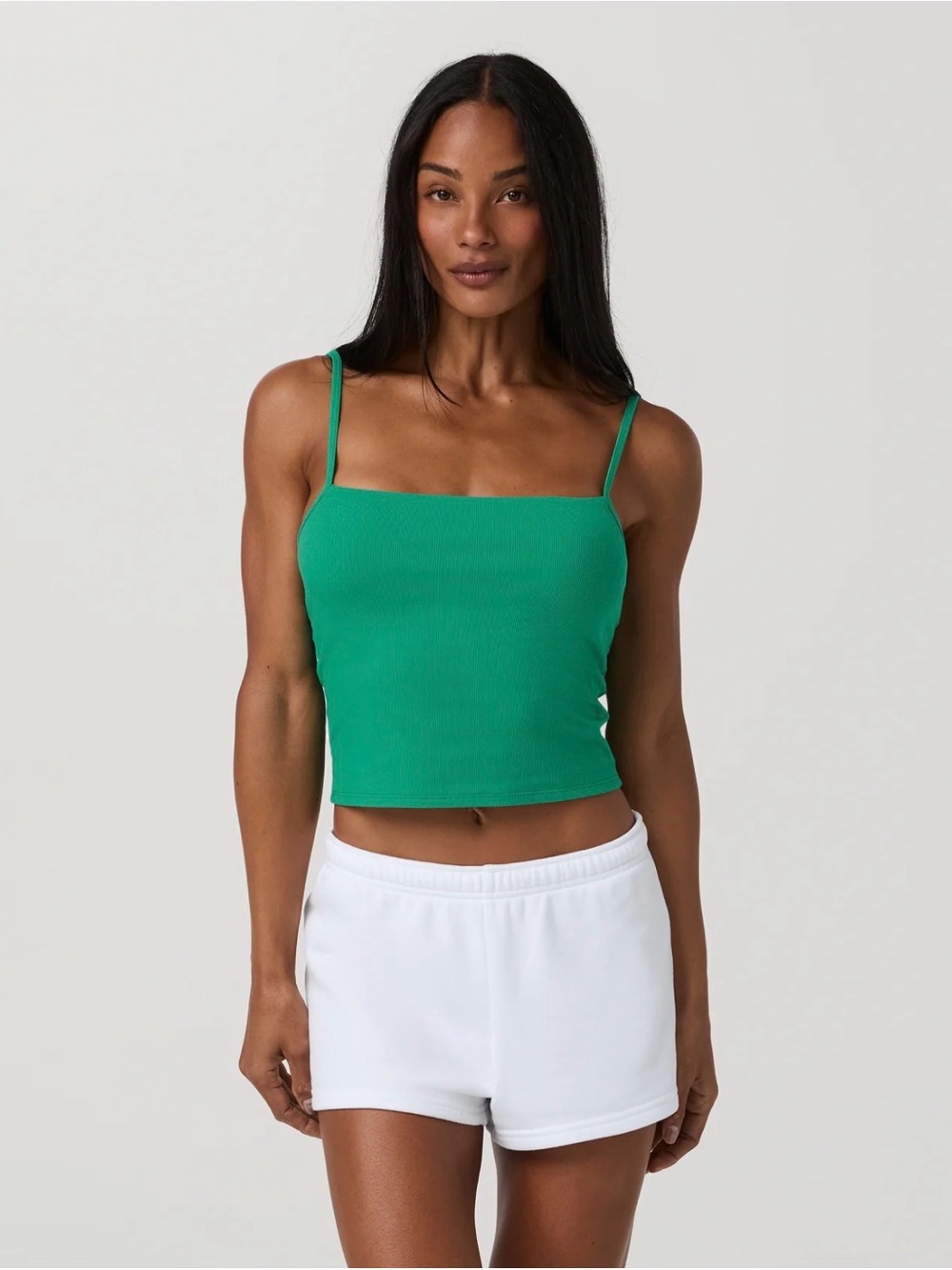 Vuori Emerald Green Ribbed Square-Neck Crop Tank Top